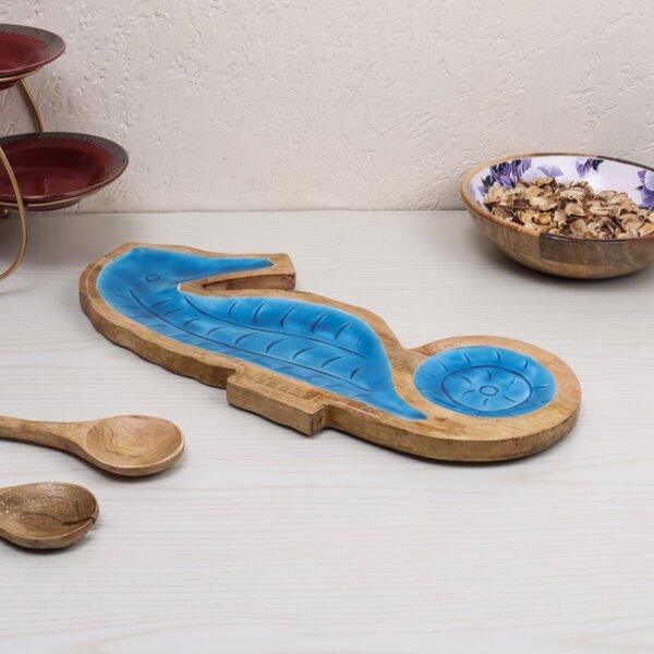 Sea horse enameled wodden platter