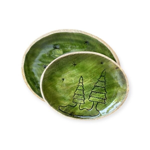 Wooden carved oval Christmas platter